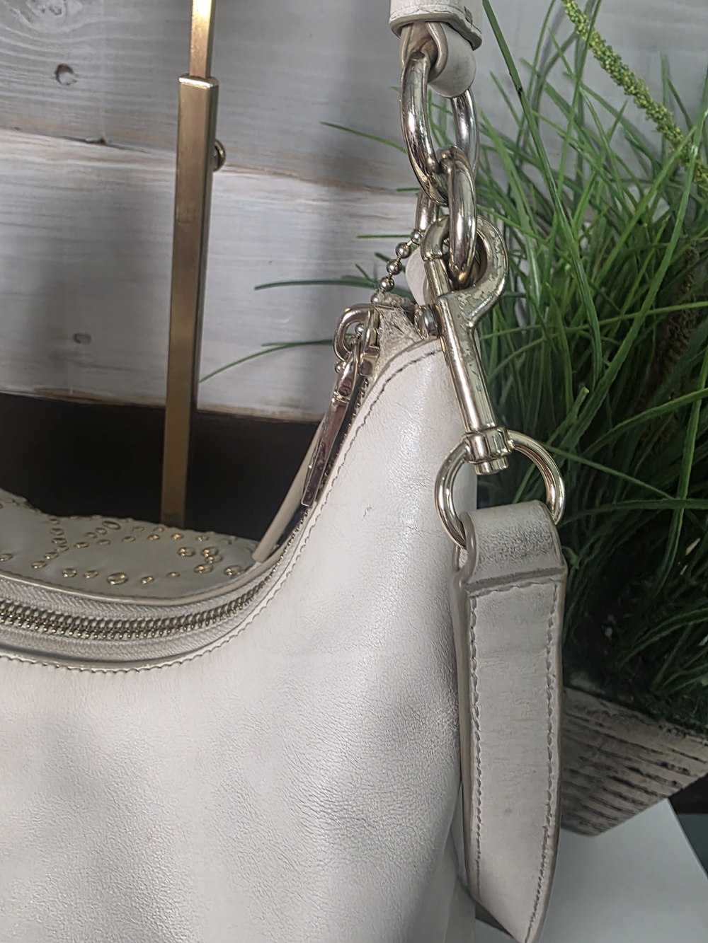 Coach Studded Leather Hobo Bag in Light Beige - Picture 9 of 11